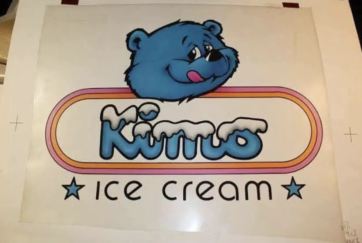 Original Kimo ice cream logo artwork with the blue bear character.