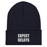 Expect Delays Embroidered Cuffed Beanie, Navy, front product view 2