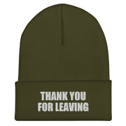 Thank You for Leaving Embroidered Cuffed Beanie, Olive, front product view 2