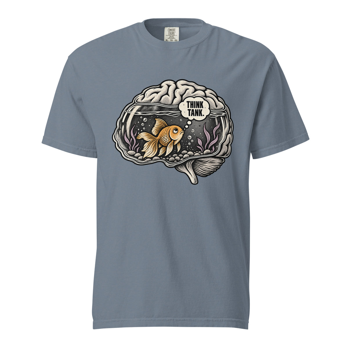 Think Tank — Graphic T-Shirt on Blue Jean Comfort Colors 1717 — ghost front view