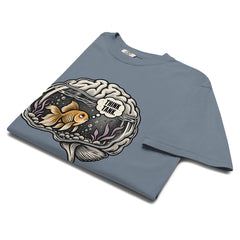 Think Tank — Graphic T-Shirt on Blue Jean Comfort Colors 1717 — folded front view