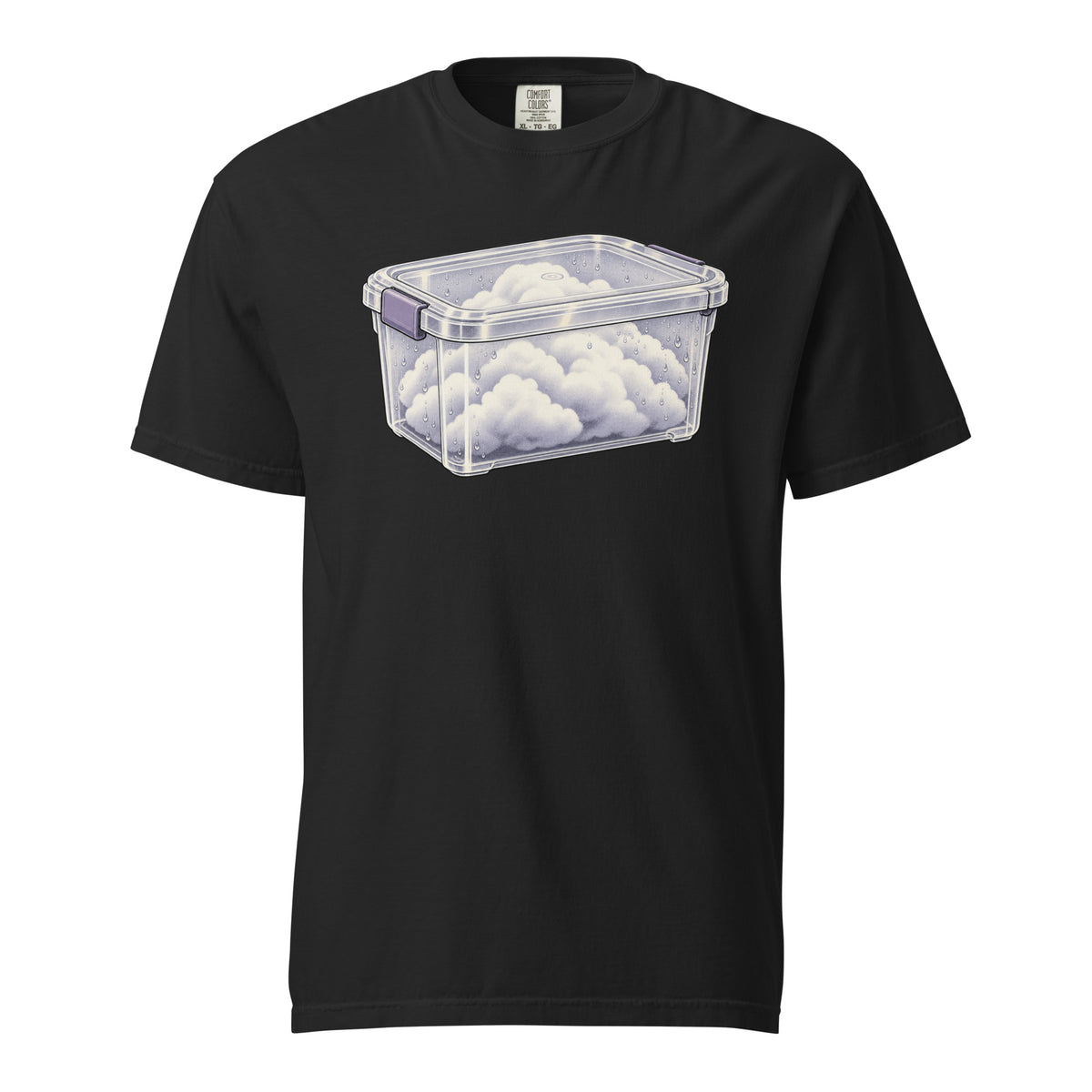 Cloud Storage — Graphic T-Shirt on Black Comfort Colors 1717 — ghost front view