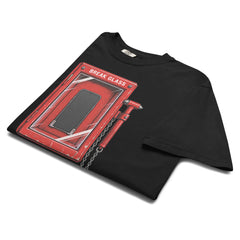 Emergency Phone — Graphic T-Shirt on Black Comfort Colors 1717 — folded front view