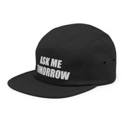 Ask Me Tomorrow Embroidered Cap, Black, left front view; official Printful mockup