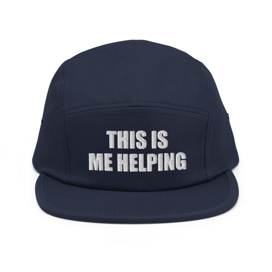 This Is Me Helping Embroidered Cap, Navy, front view; official Printful mockup