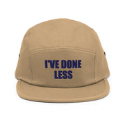 I've Done Less Embroidered Cap, Khaki, front view; official Printful mockup