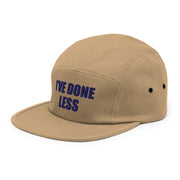 I've Done Less Embroidered Cap, Khaki, left front view; official Printful mockup