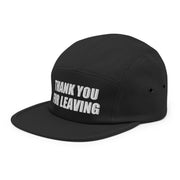 Thank You for Leaving Embroidered Cap, Black, left front view; official Printful mockup