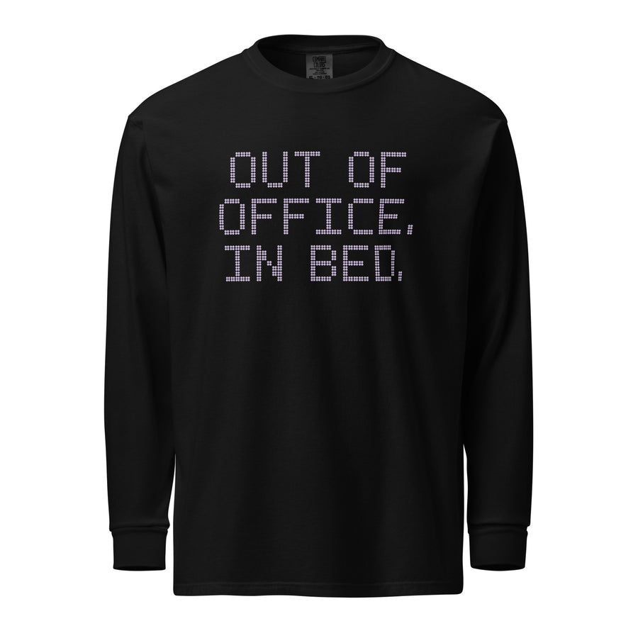 Out of Office. In Bed. Heavyweight Long Sleeve, Black, front product view 1