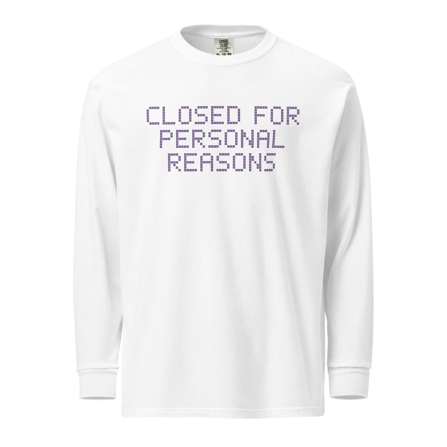 Closed For Personal Reasons Heavyweight Long Sleeve, White, front product view 1