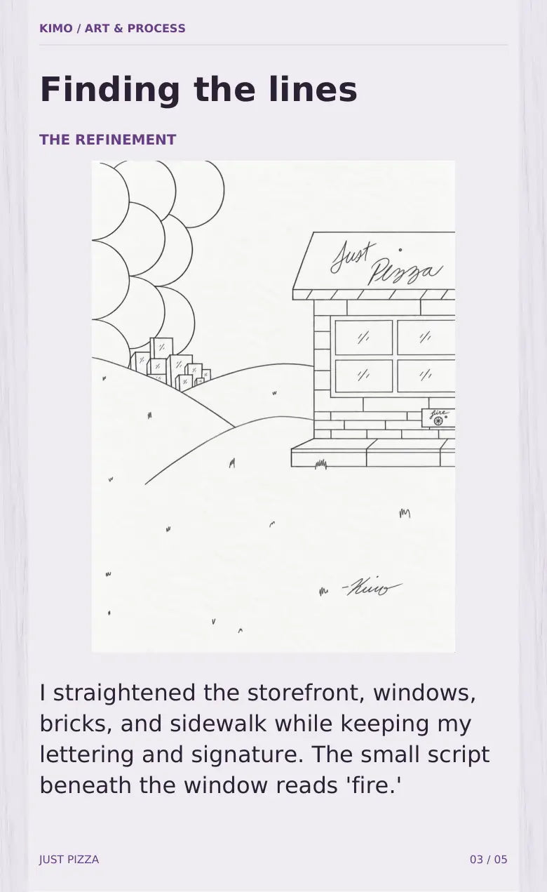Just Pizza process book — page 3 of 5