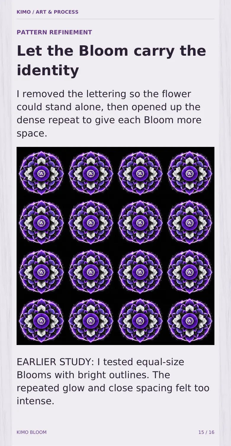 KIMO Bloom process book — page 15 of 16
