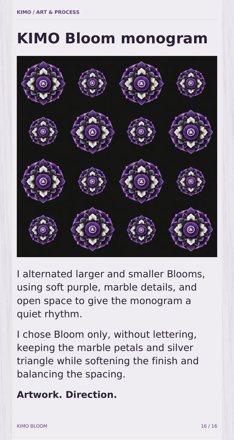 KIMO Bloom process book — page 16 of 16