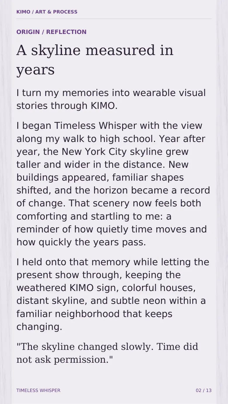 Timeless Whisper process book — page 2 of 13